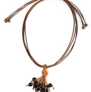 Beaded Tassel Adjustable Leather Necklace